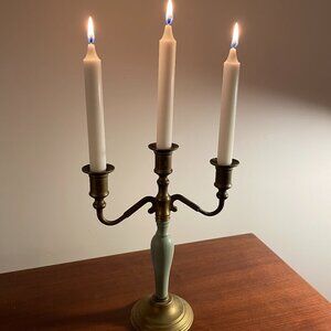 Vintage Brass/Sage Green Wood Candle Holder 🕯️ Bougeoir vintage en laiton Chand